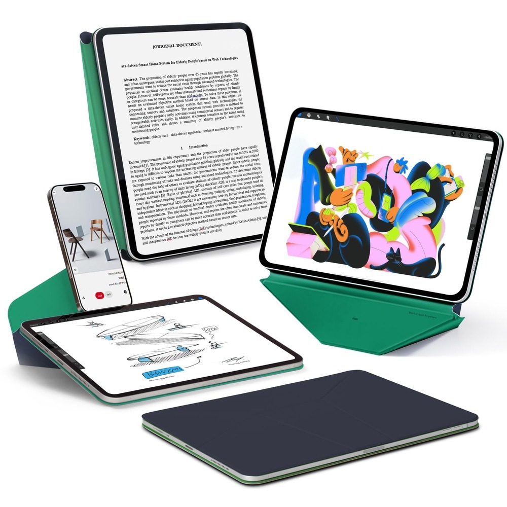 MOFT Dynamic Folio Case iPad Pro 11 Inch M4 M5 Multi-Angle Stand Green Navy